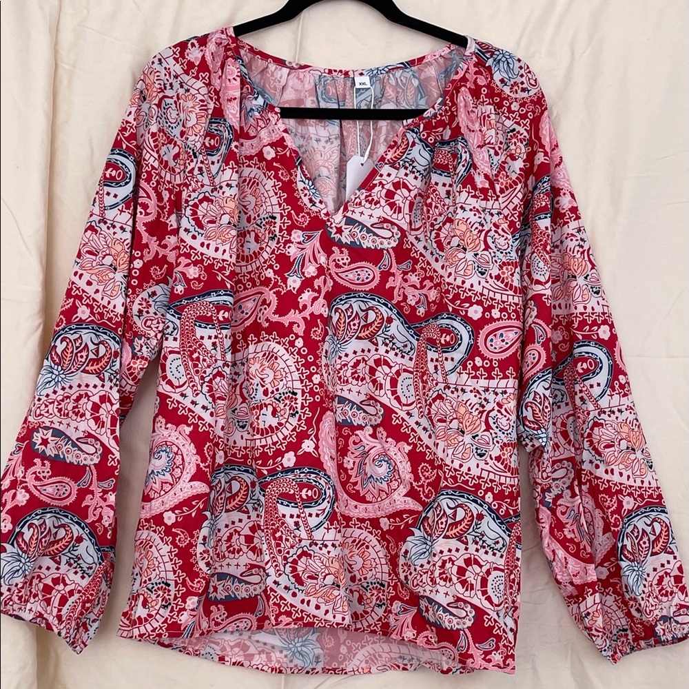 Paisley print peasant top